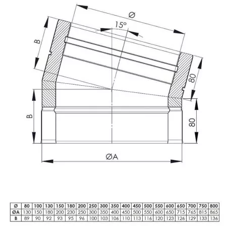 plan coude 15 - conduit de fumée double paroi isolé