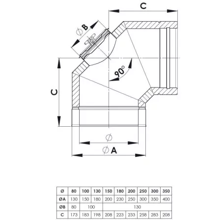 plan coude 90 trappe - conduit de fumée double paroi isolé