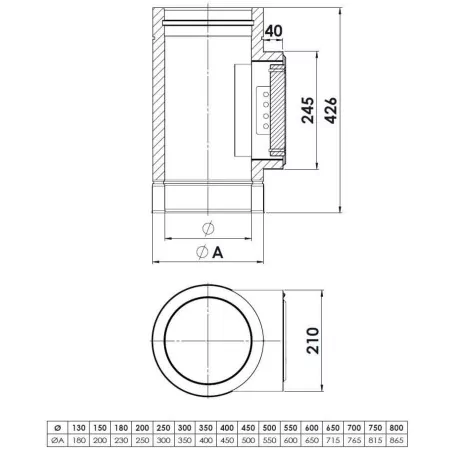 plan élément avec trappe de visite rectangulaire - conduit de fumée double paroi isolé