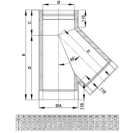 plan té 135 - conduit de fumée double paroi isolé