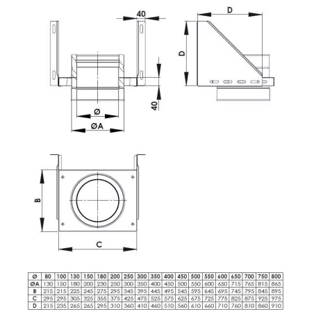 plan support mural ajustable - conduit de fumée double paroi isolé