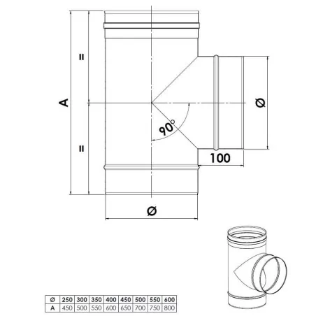 plan té 90 renforcé - conduit de fumée simple paroi