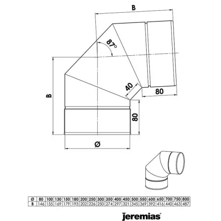 plan coude 87 - conduit de ventilation haute simple paroi