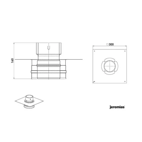 plan plaque TWIN-Gaz vers flexible - conduit de fumée concentrique pour foyer et poêle gaz