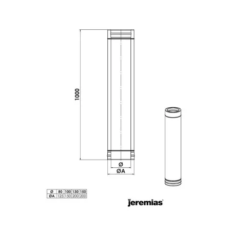 plan élément droit 1000 mm - conduit de fumée concentrique pour poêle à pellet