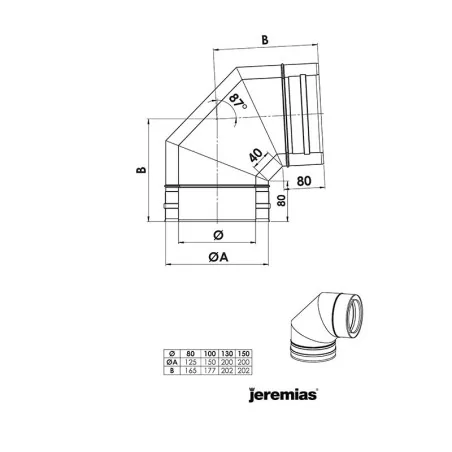 plan coude 87 noir - conduit de fumée concentrique noir poêle à pellets