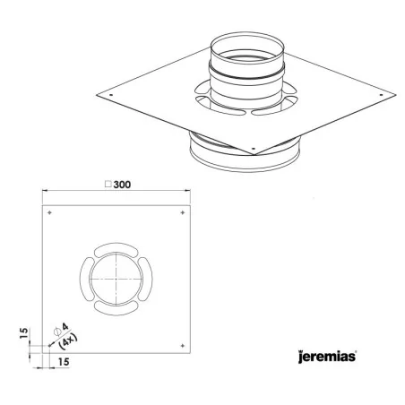 plan plaque adaptateur twin-biomass vers ew-eco noir - conduit de fumée concentrique pour poêle à pellet