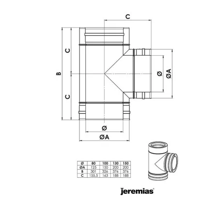 plan té 90 inox avec piquage concentrique - conduit de fumée concentrique pour poêle à pellet