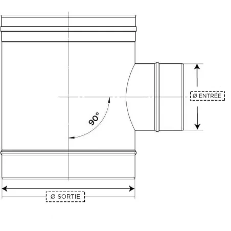 plan té 90 piquage reduit - conduit de fumée simple paroi