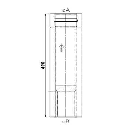 Schéma technique élément de finition design noir avec changement de diamètre - conduit de fumée